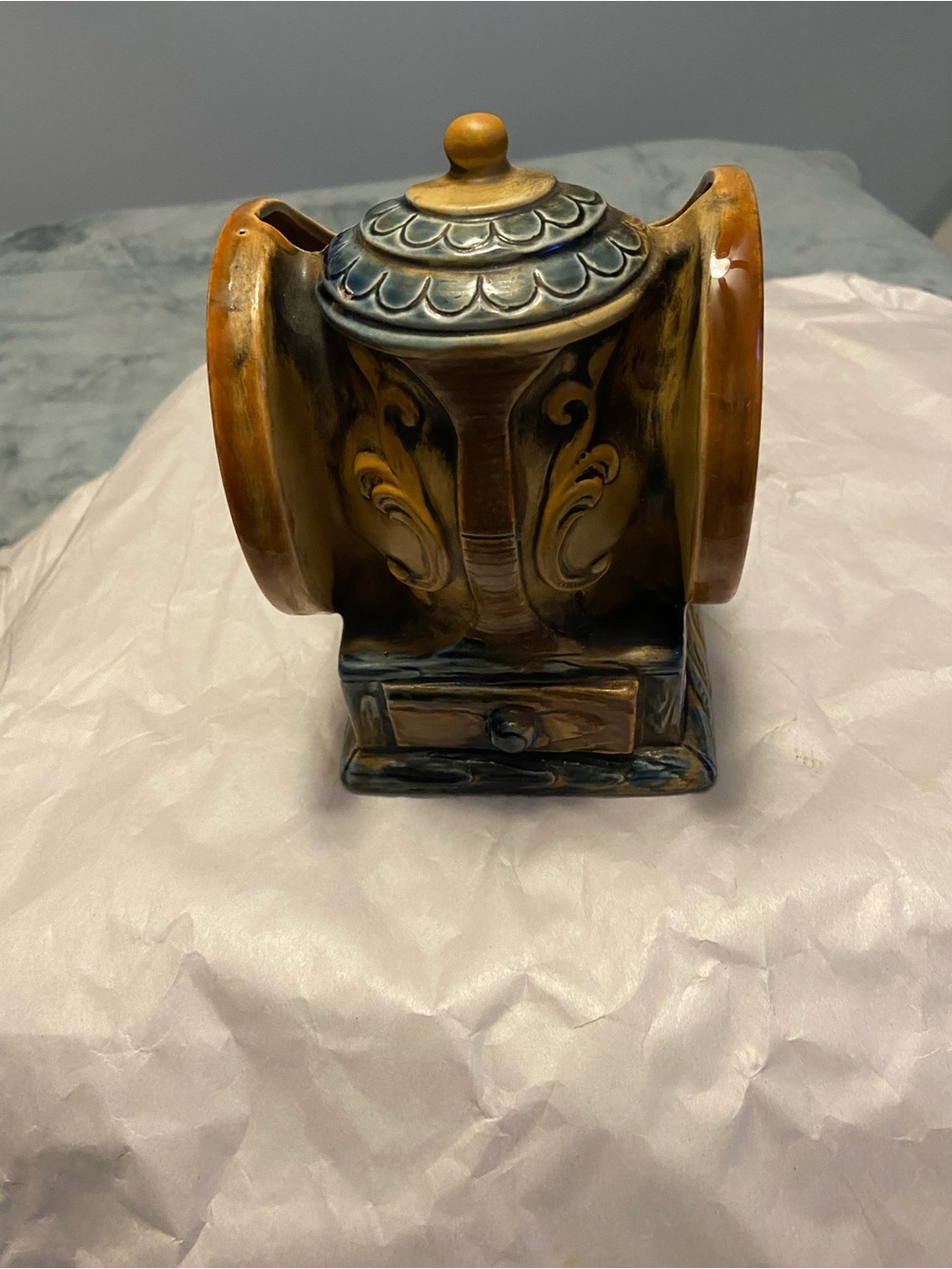 Ceramic Decorative Teapot Accent in Brown and Gold Glaze
